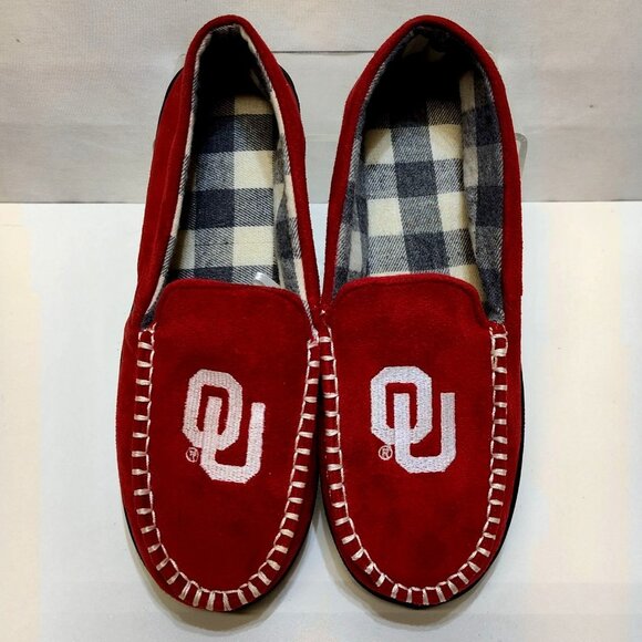 ZooZatz Oklahoma Sooners Moccasin Slippers Men's Size M 9/10 Plaid Lining NWOT - Picture 1 of 9